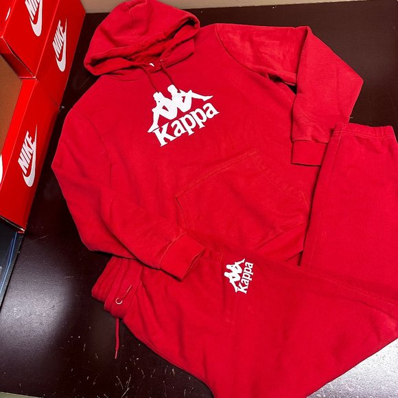 Kappa Mens Red Long Sleeve Hoodie And Tapered Leg Jogger 2 Piece Tracksuit